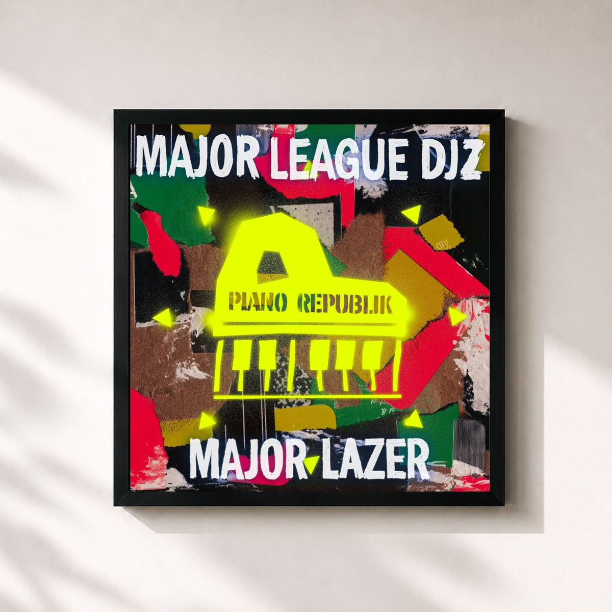 #noir Tableau carré de l'album Piano Republik de Major Lazer, cadre noir 32x32 cm