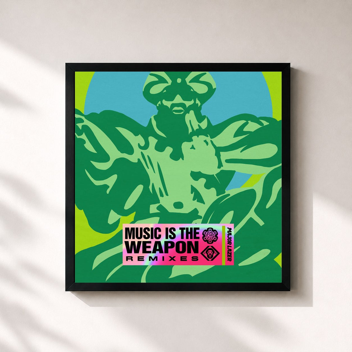 #noir Tableau carré de l'album Music Is the Weapon (Remixes) de Major Lazer, cadre noir 32x32 cm