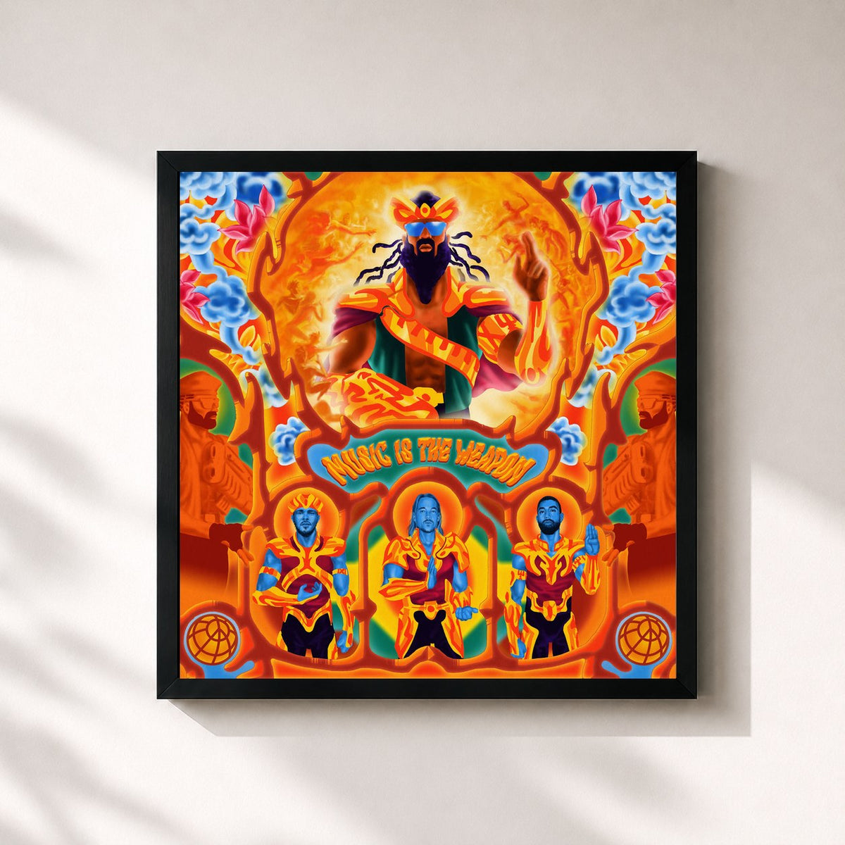 #noir Tableau carré de l'album Music is the Weapon de Major Lazer, cadre noir 32x32 cm
