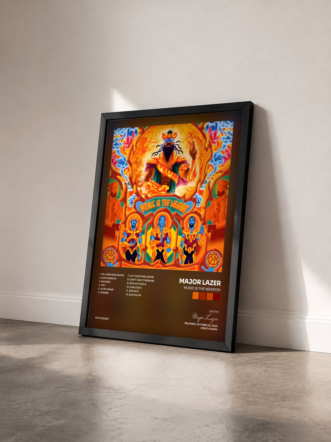 #noir Tableau de l'album Music is the Weapon de Major Lazer vu de trois quarts, cadre noir