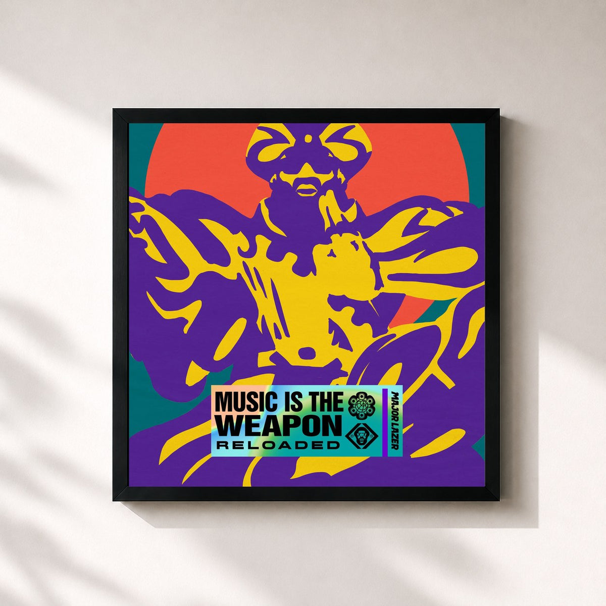 #noir Tableau carré de l'album Music Is the Weapon (Reloaded) de Major Lazer, cadre noir 32x32 cm
