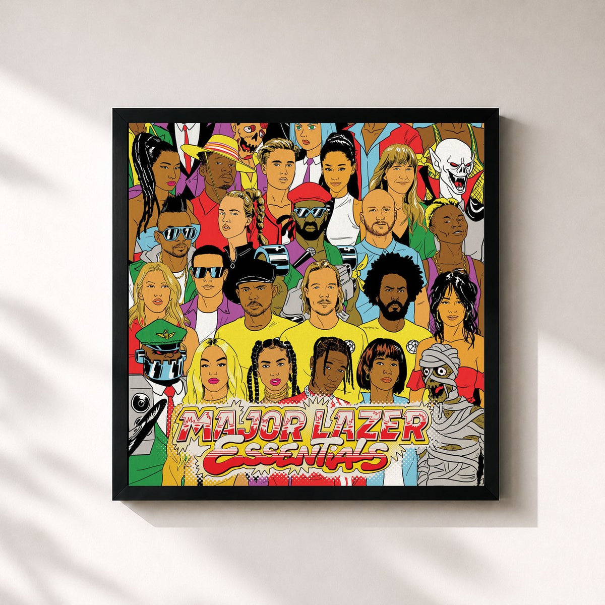 #noir Tableau carré de l'album Major Lazer Essentials de Major Lazer, cadre noir 32x32 cm