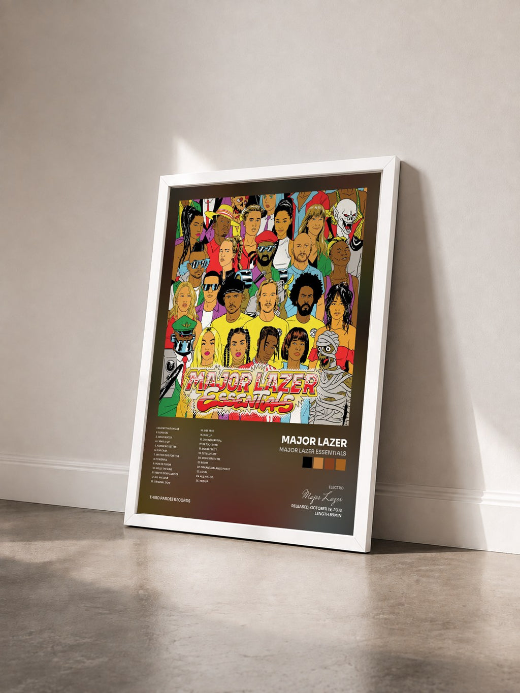 #blanc Tableau de l'album Major Lazer Essentials de Major Lazer vu de trois quarts, cadre blanc