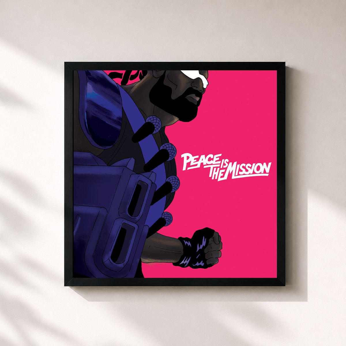 #noir Tableau carré de l'album Peace Is the Mission de Major Lazer, cadre noir 32x32 cm