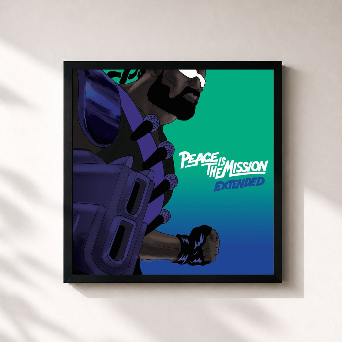#noir Tableau carré de l'album Peace Is The Mission : Extended de Major Lazer, cadre noir 32x32 cm