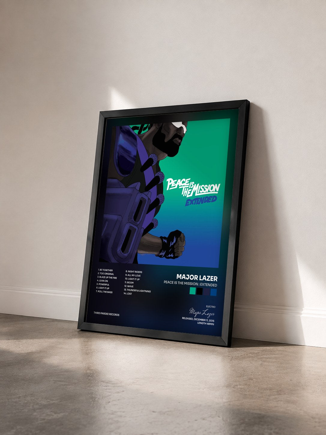#noir Tableau de l'album Peace Is The Mission : Extended de Major Lazer vu de trois quarts, cadre noir
