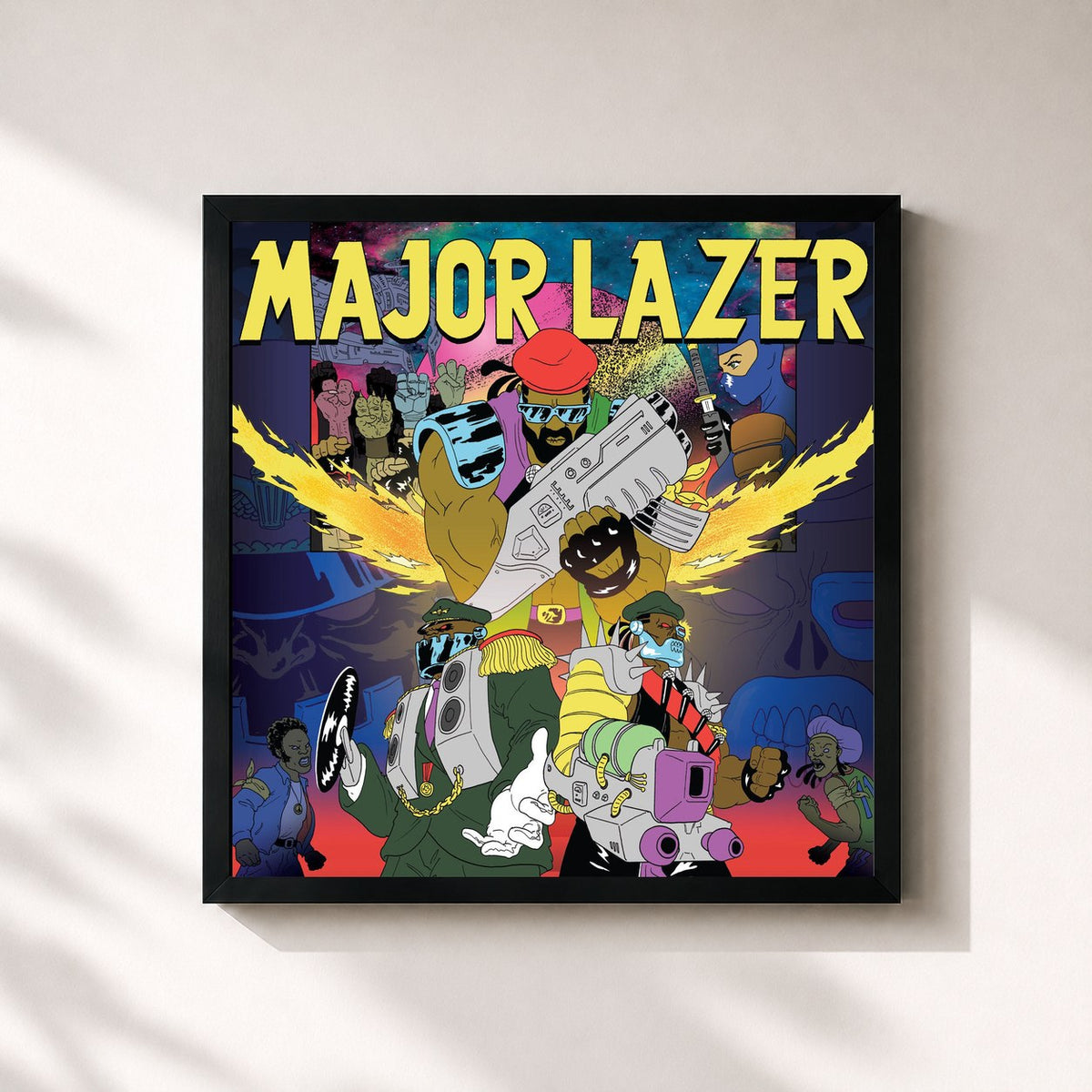 #noir Tableau carré de l'album Free the Universe de Major Lazer, cadre noir 32x32 cm