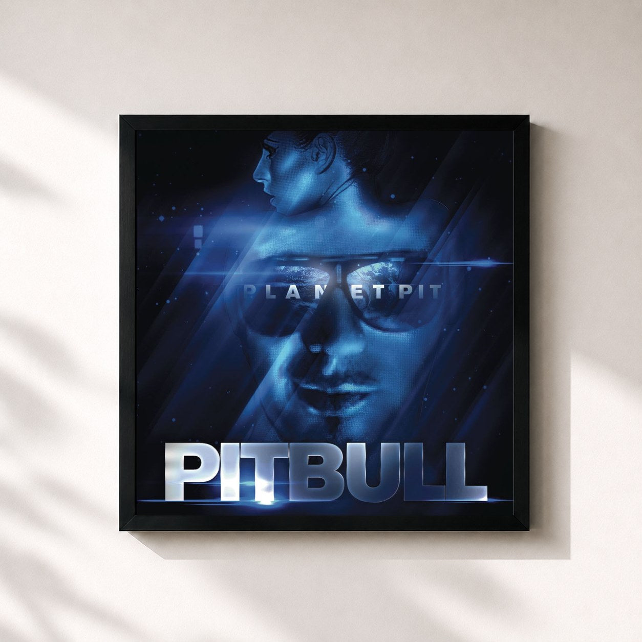 #noir Planet Pit by Pitbull as a square framed art print, black 32x32 cm frame