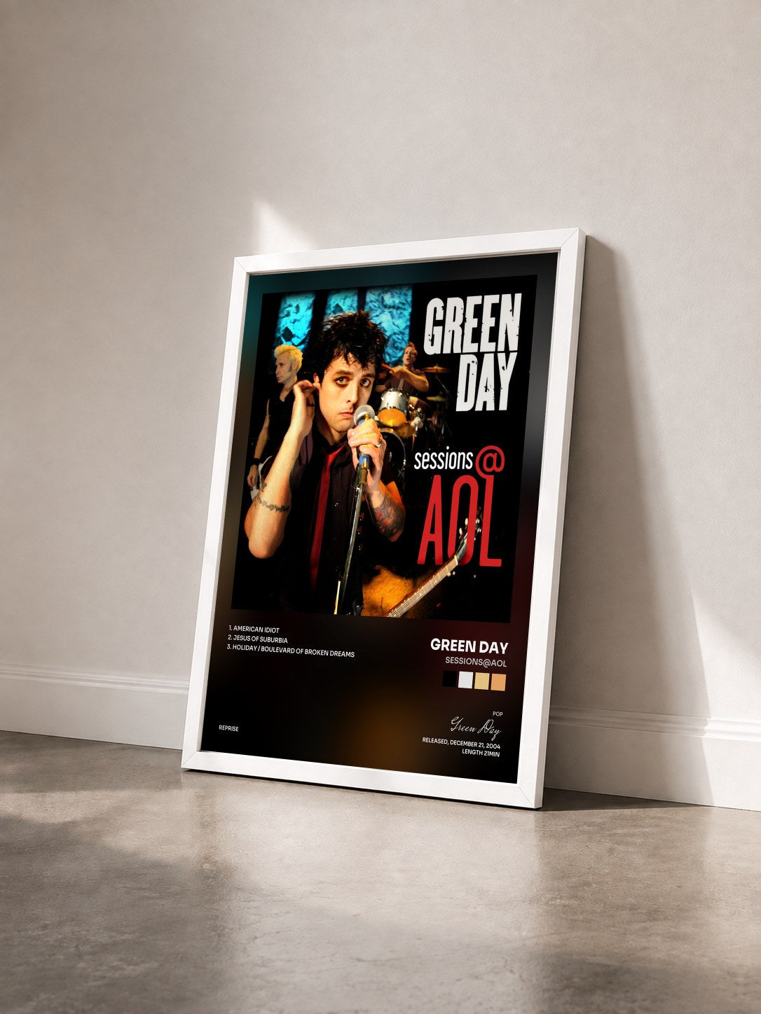 #blanc Tableau de l'album Sessions@AOL de Green Day vu de trois quarts, cadre blanc