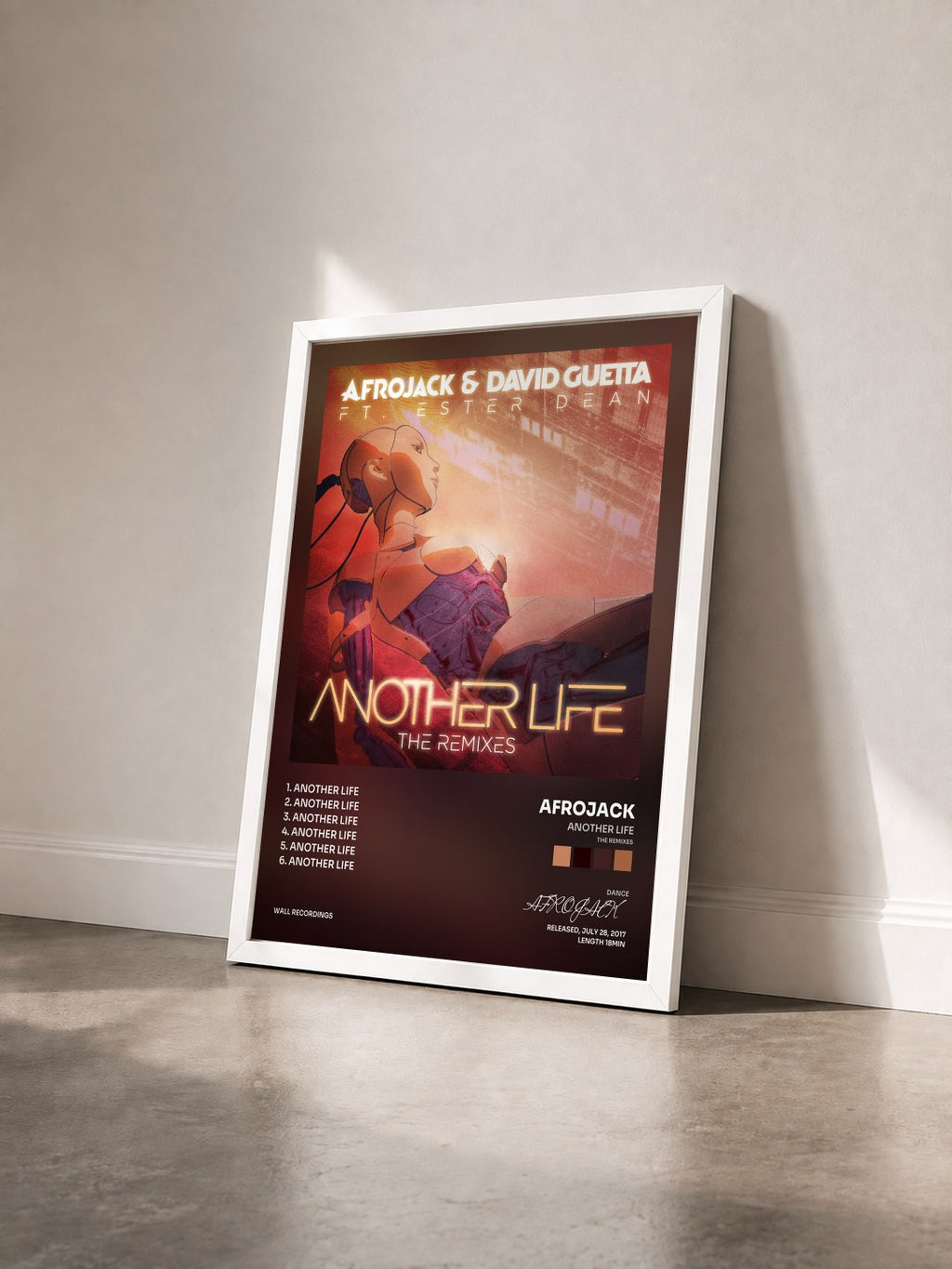 #blanc Tableau de l'album Another Life (The Remixes) de AFROJACK vu de trois quarts, cadre blanc