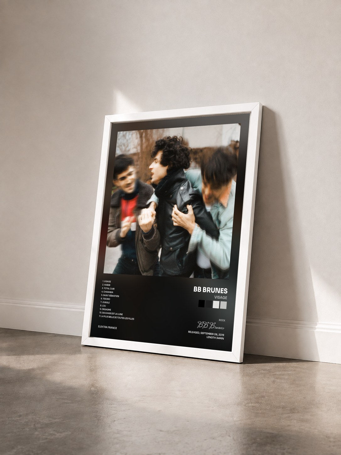 #blanc Tableau de l'album Visage de BB Brunes vu de trois quarts, cadre blanc