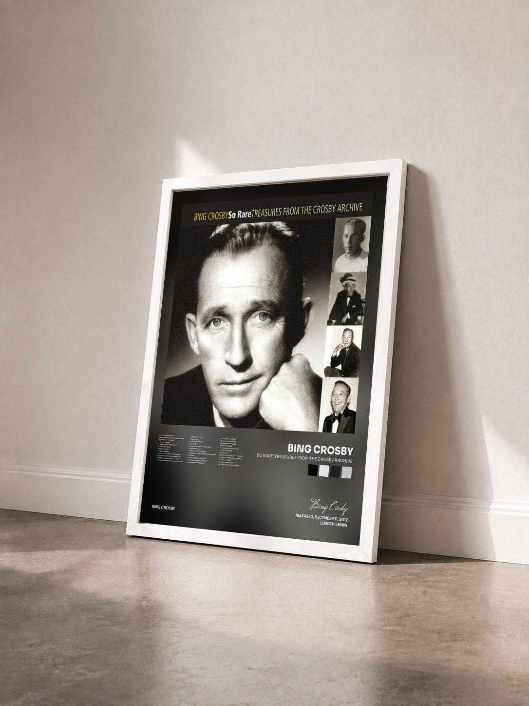 #blanc Tableau de l'album So Rare: Treasures From The Crosby Archive de Bing Crosby vu de trois quarts, cadre blanc