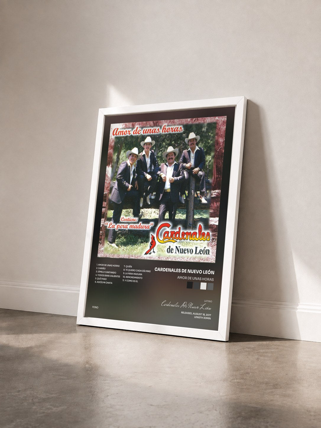 #blanc Tableau de l'album Amor De Unas Horas de Cardenales De Nuevo León vu de trois quarts, cadre blanc