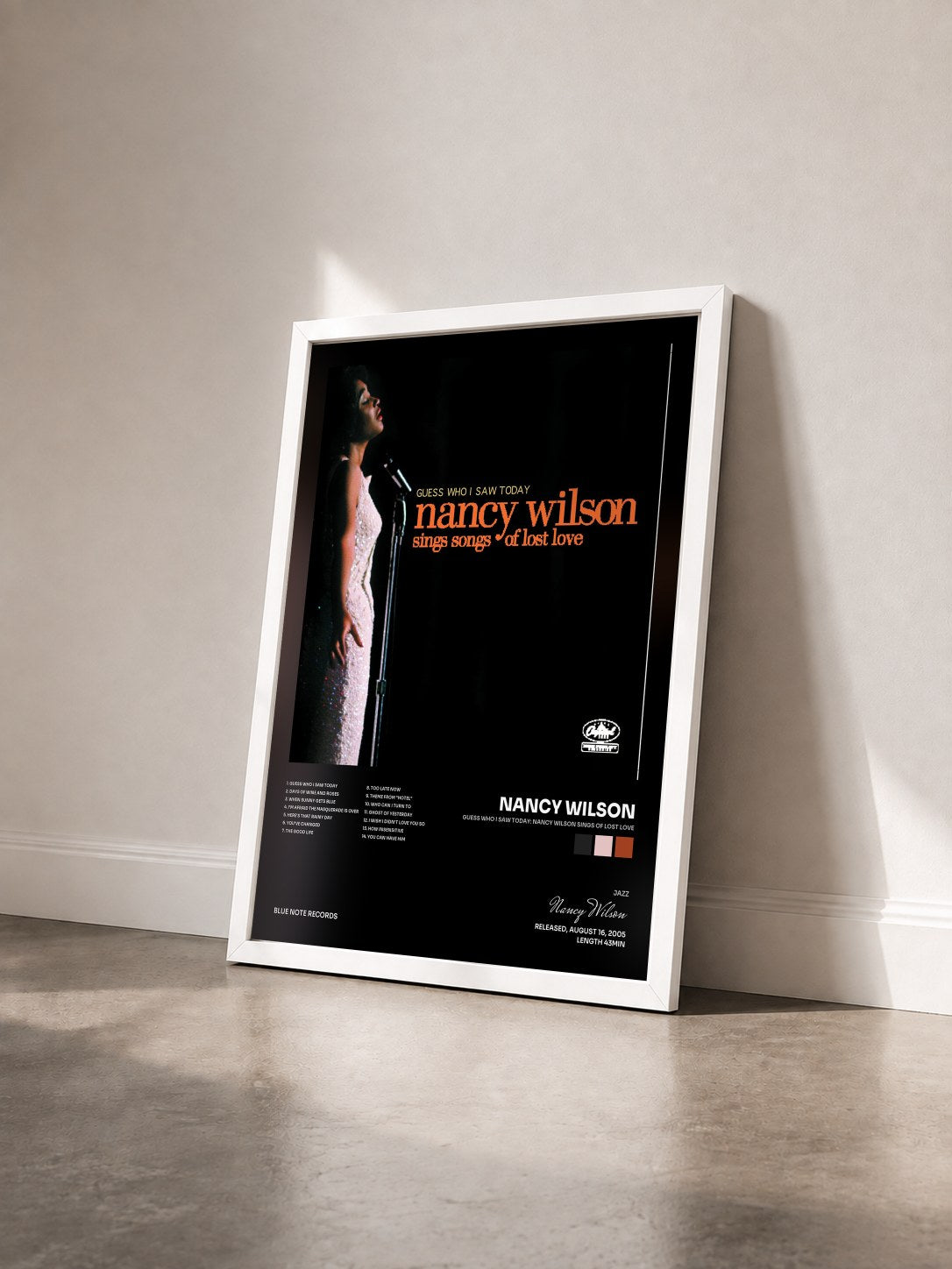 #blanc Tableau de l'album Guess Who I Saw Today: Nancy Wilson Sings Of Lost Love de Nancy Wilson vu de trois quarts, cadre blanc