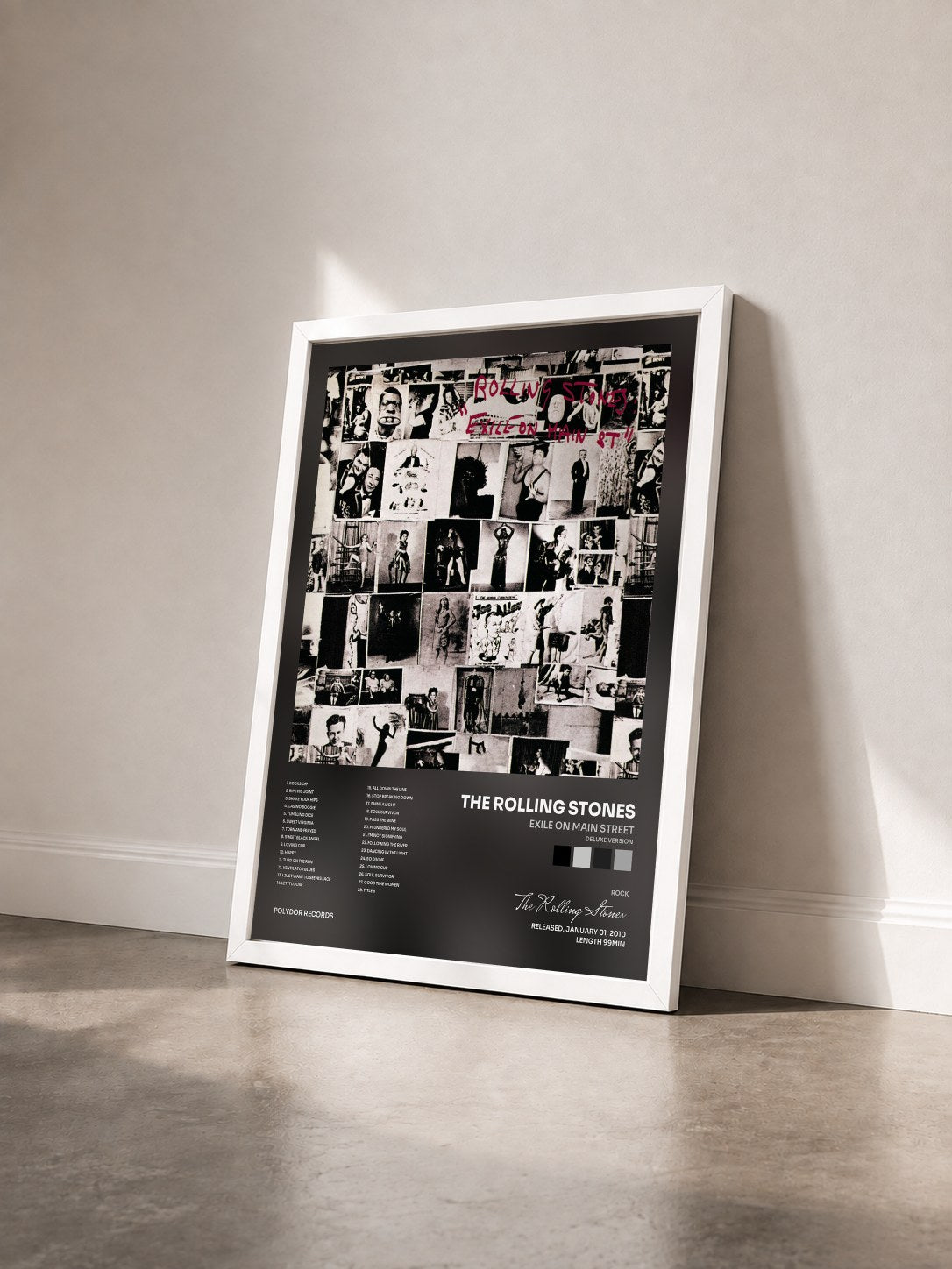 #blanc Tableau de l'album Exile On Main Street (Deluxe Version) de The Rolling Stones vu de trois quarts, cadre blanc