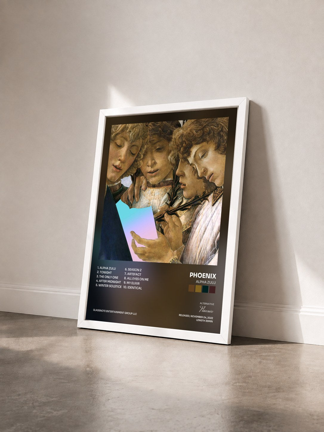 #blanc Tableau de l'album Alpha Zulu de Phoenix vu de trois quarts, cadre blanc