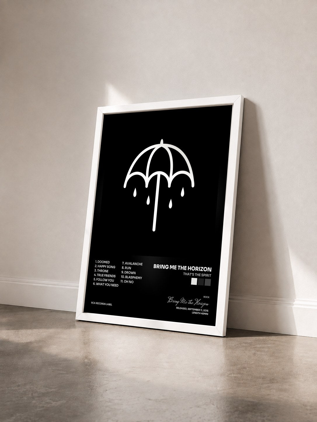 #blanc Tableau de l'album That's The Spirit de Bring Me the Horizon vu de trois quarts, cadre blanc