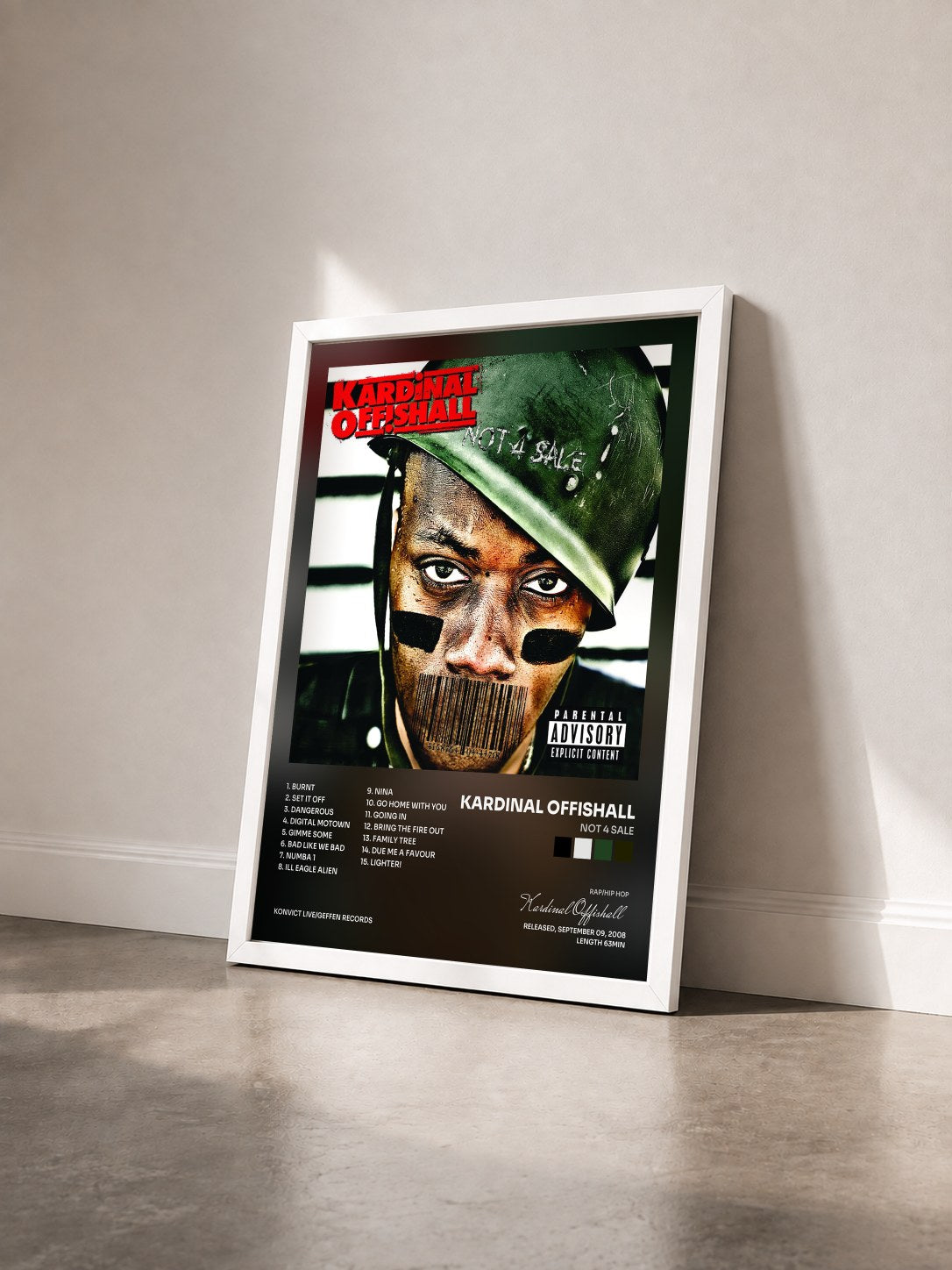 #blanc Tableau de l'album Not 4 Sale de Kardinal Offishall vu de trois quarts, cadre blanc