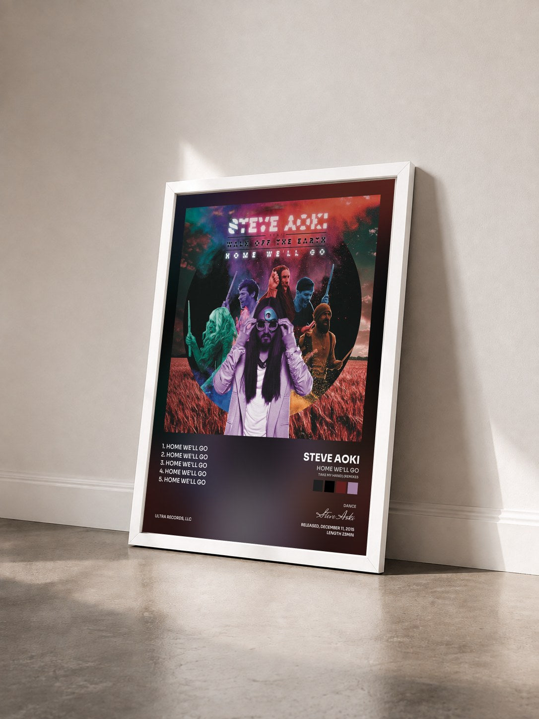 #blanc Tableau de l'album Home We'll Go (Take My Hand) (Remixes) de Steve Aoki vu de trois quarts, cadre blanc