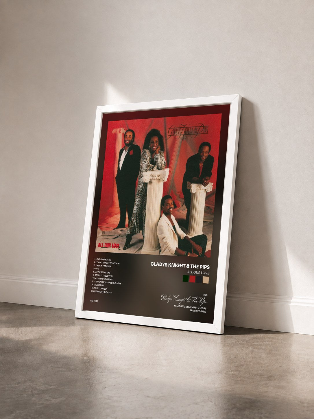 #blanc Tableau de l'album All Our Love de Gladys Knight & The Pips vu de trois quarts, cadre blanc