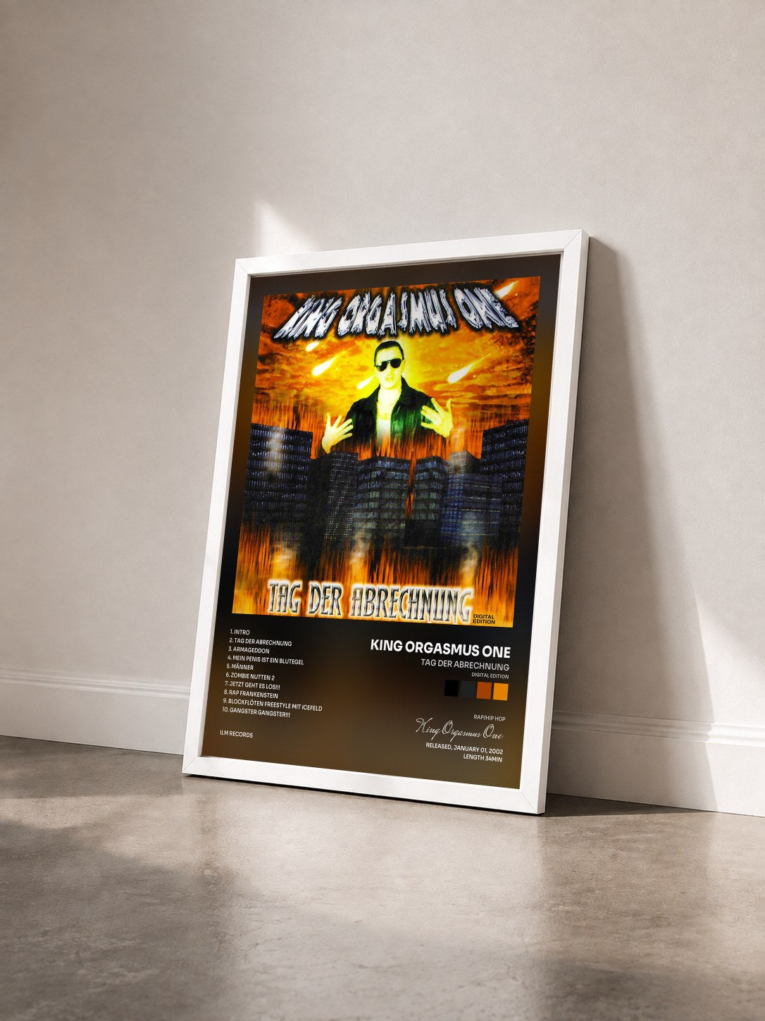 #blanc Tableau de l'album Tag der Abrechnung (Digital Edition) de King Orgasmus One vu de trois quarts, cadre blanc