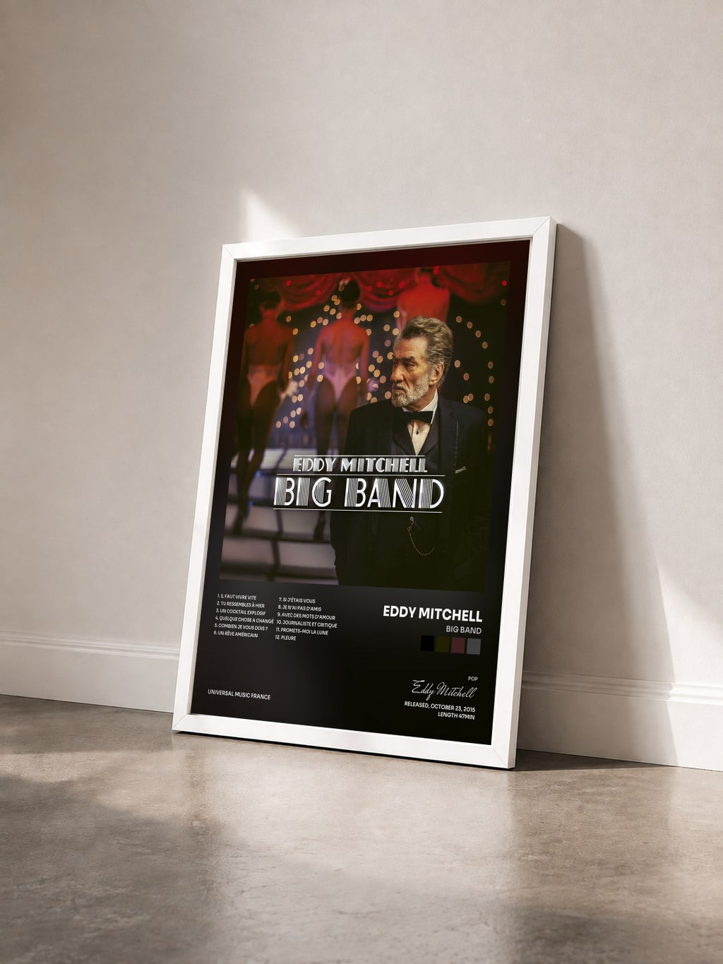 #blanc Big Band von Eddy Mitchell als gerahmter Kunstdruck von schräg gesehen, weißer Rahmen