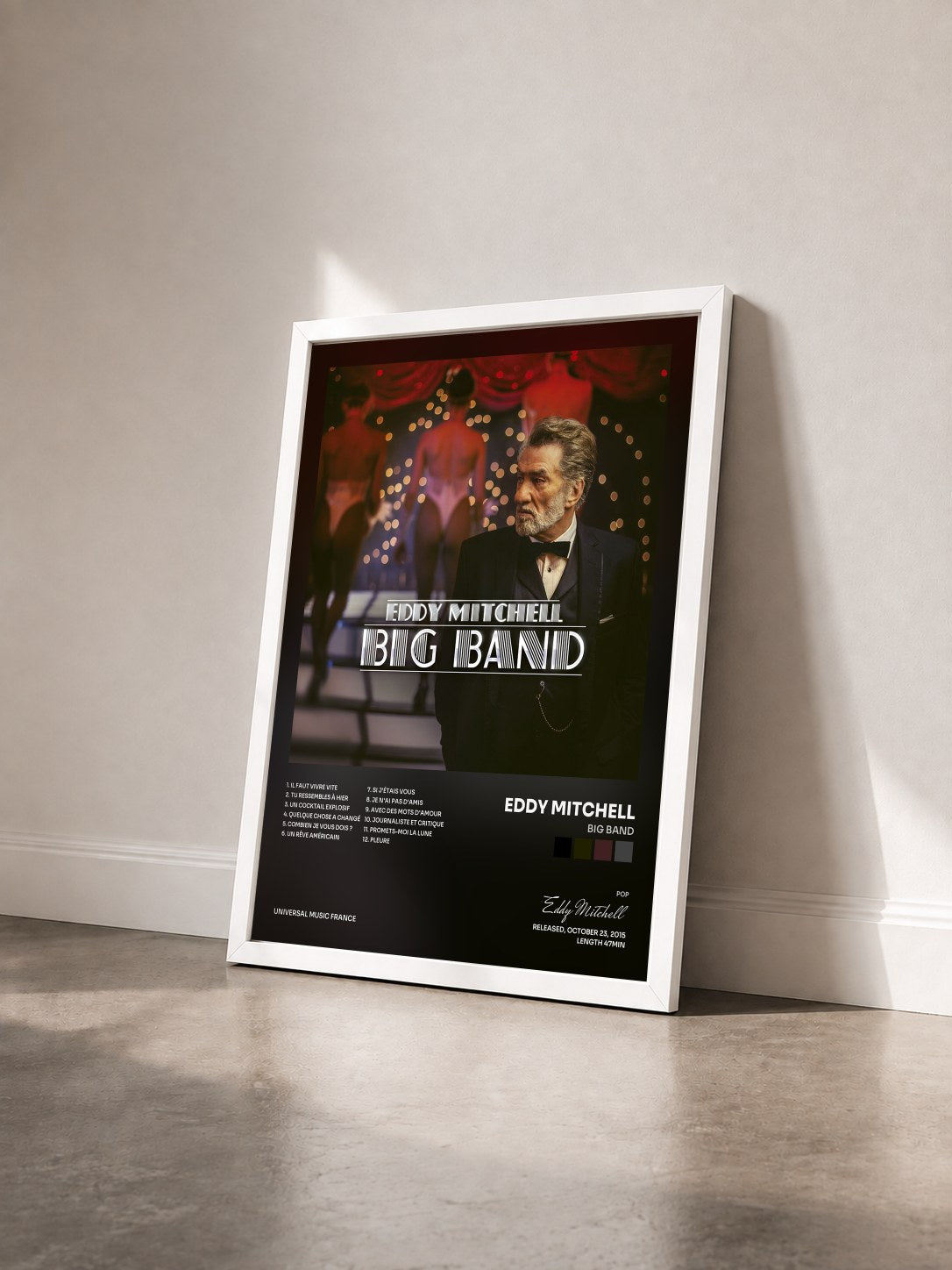 #blanc Tableau de l'album Big Band de Eddy Mitchell vu de trois quarts, cadre blanc