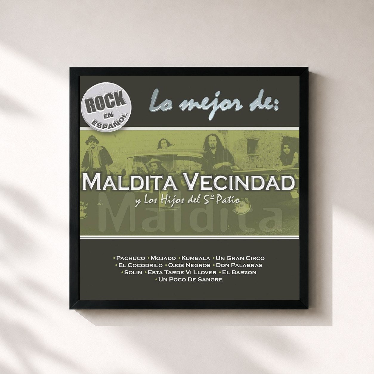 #noir Tableau carré de l'album Lo Mejor de Maldita Vecindad de Maldita Vecindad y Los Hijos del 5to Patio, cadre noir 32x32 cm