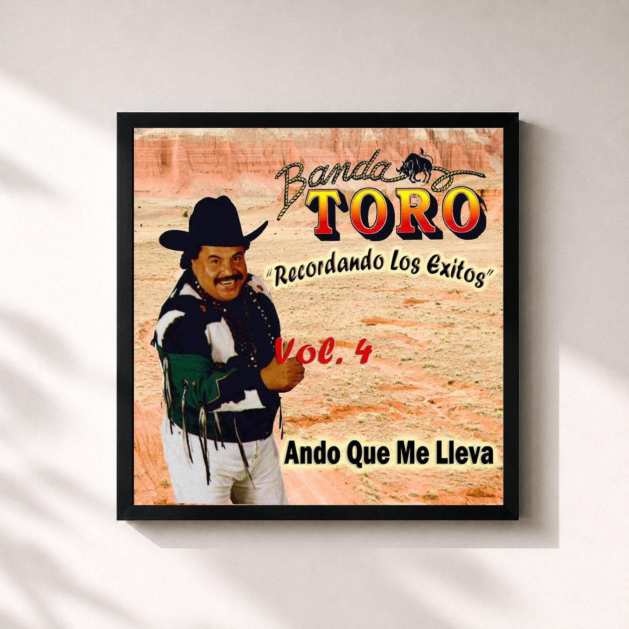 #noir Tableau carré de l'album Ando Que Me Lleva "Recordando los Exitos," Vol. 4 de Banda Toro, cadre noir 32x32 cm