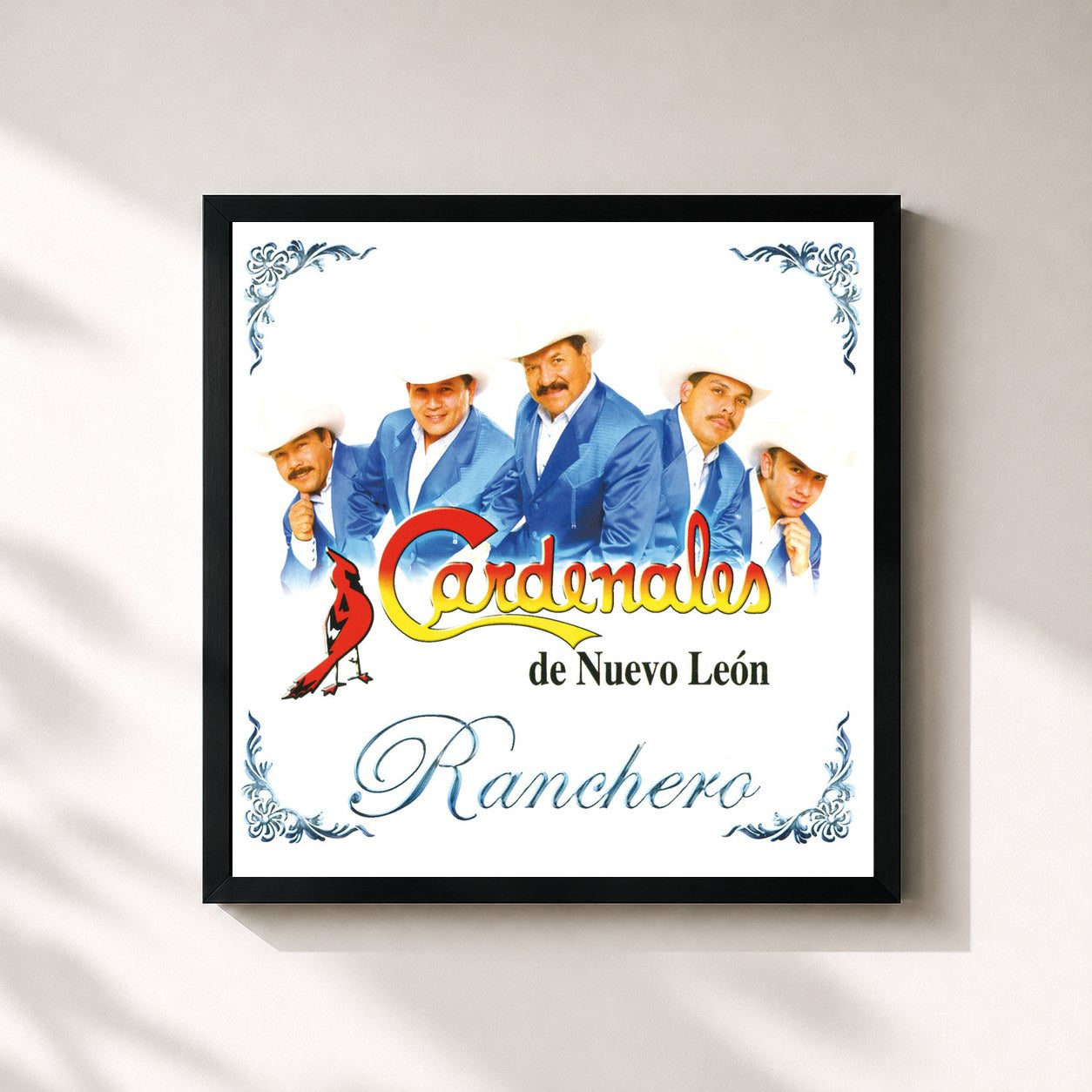 #noir Tableau carré de l'album Ranchero de Cardenales De Nuevo León, cadre noir 32x32 cm