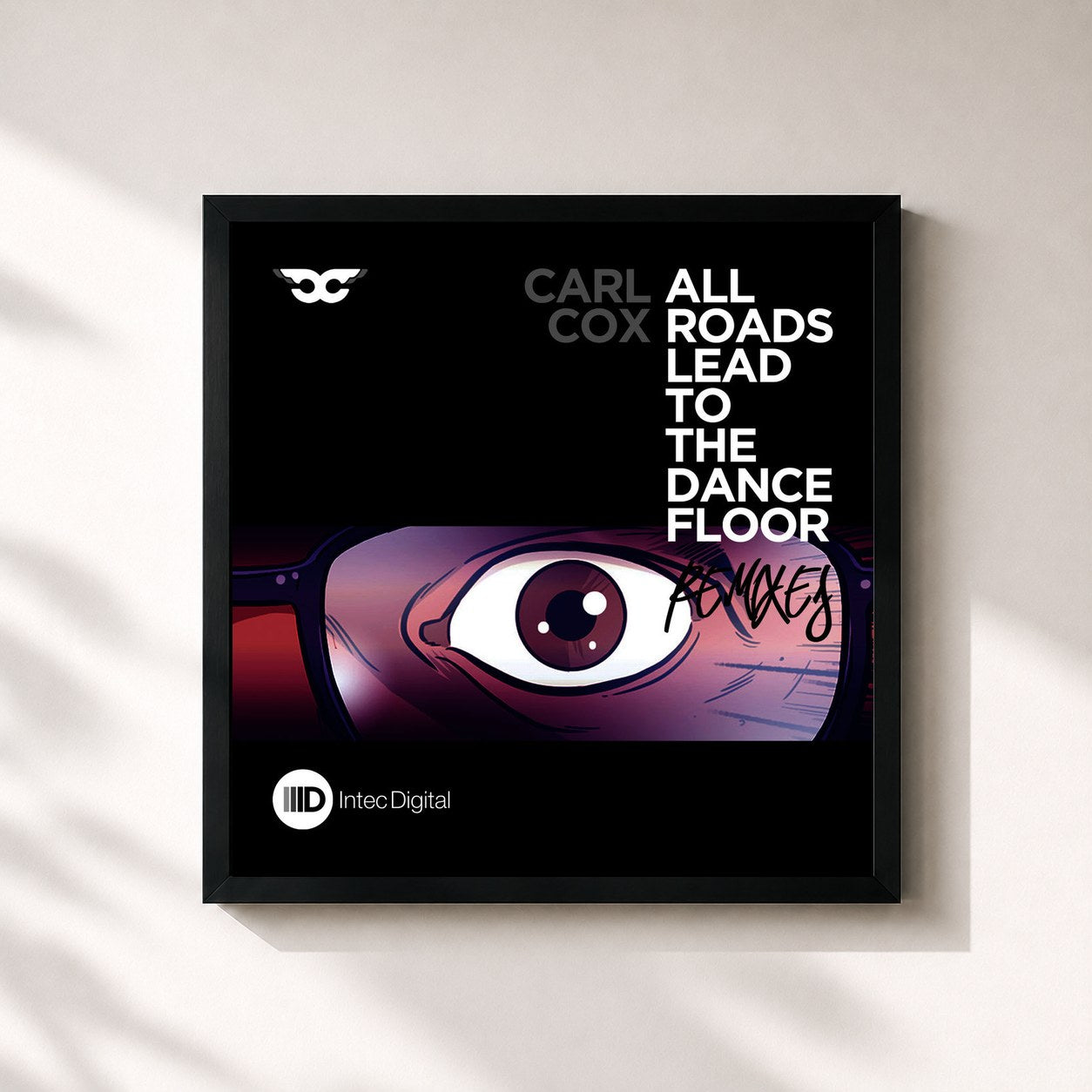 #noir Tableau carré de l'album All Roads Lead to the Dance Floor - Remixes de Carl Cox, cadre noir 32x32 cm