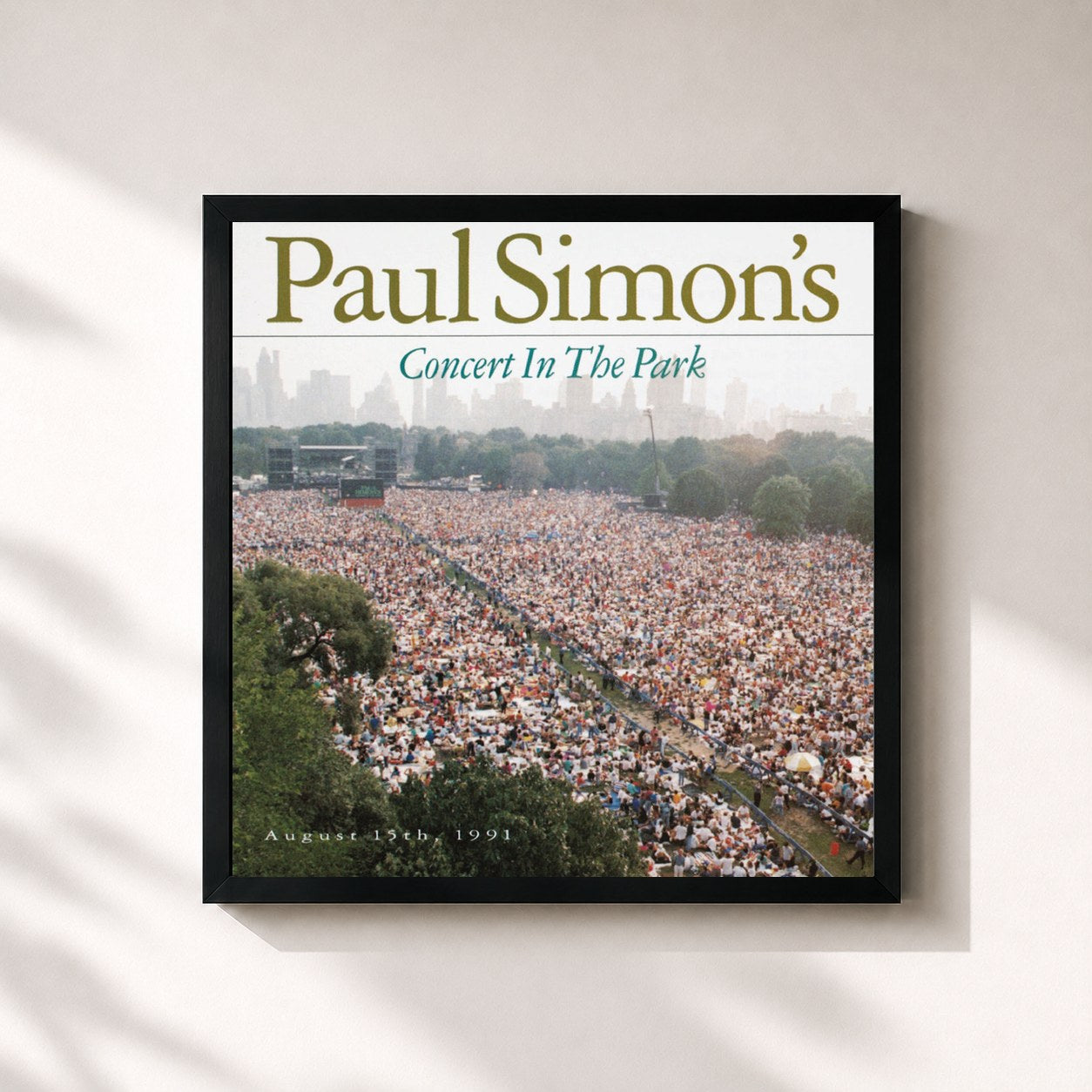 #noir Tableau carré de l'album Paul Simon's Concert In The Park August 15, 1991 de Paul Simon, cadre noir 32x32 cm