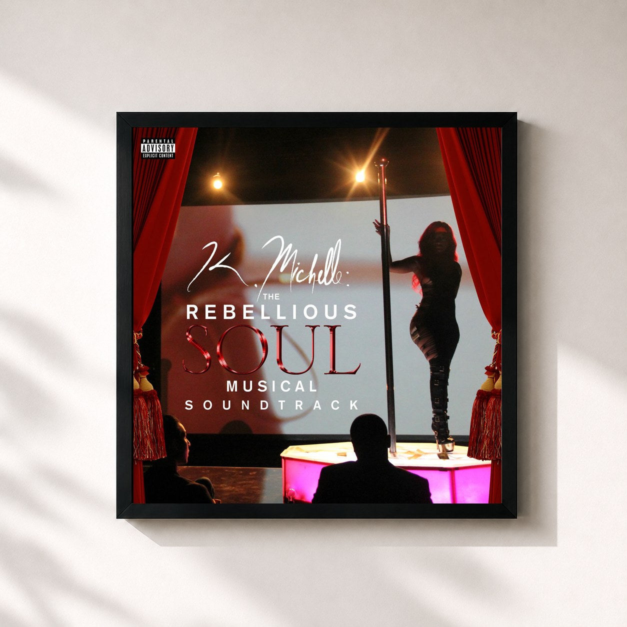 #noir Tableau carré de l'album K. Michelle: The Rebellious Soul Musical Soundtrack de K. Michelle, cadre noir 32x32 cm