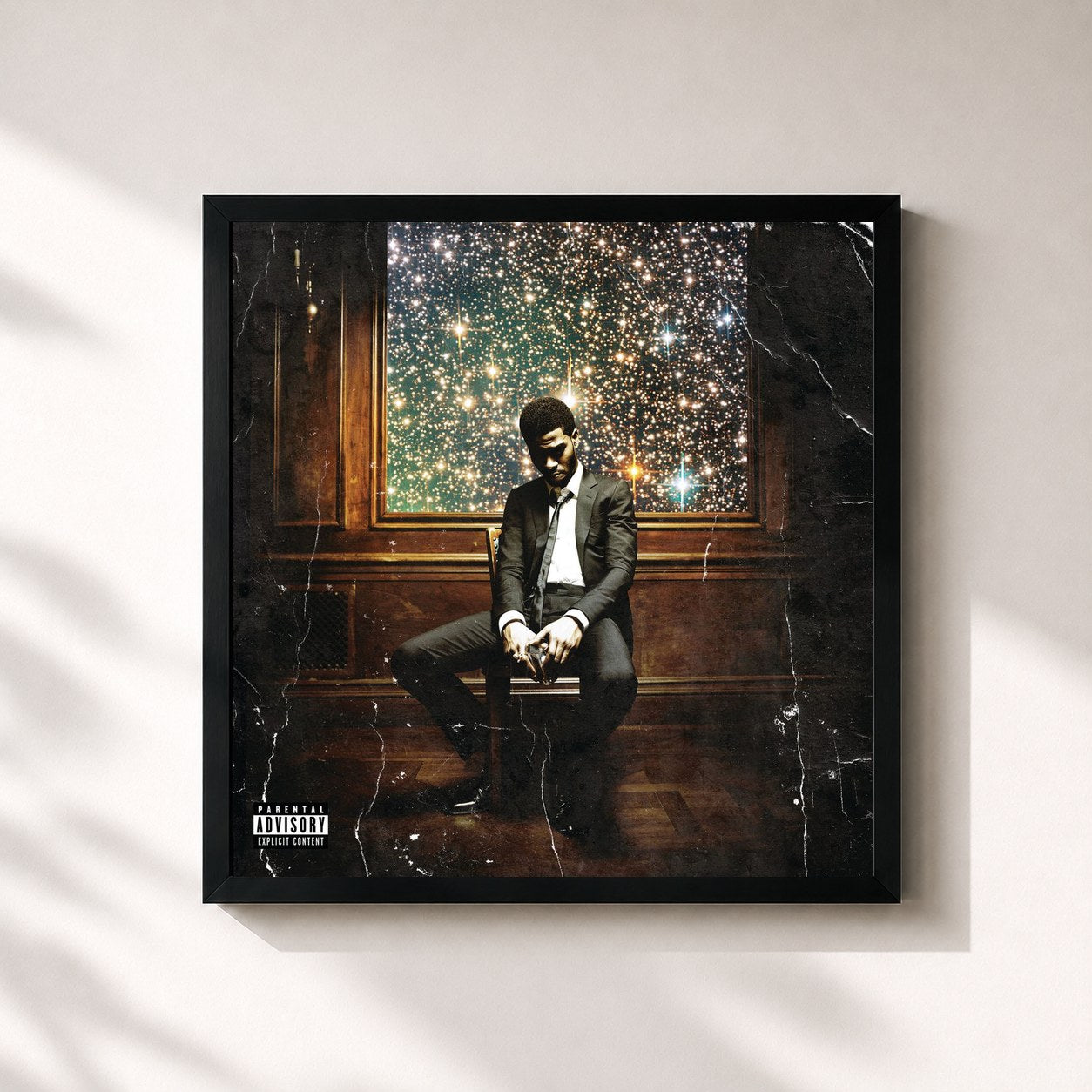 #noir Tableau carré de l'album Man On The Moon II: The Legend Of Mr. Rager de Kid Cudi, cadre noir 32x32 cm