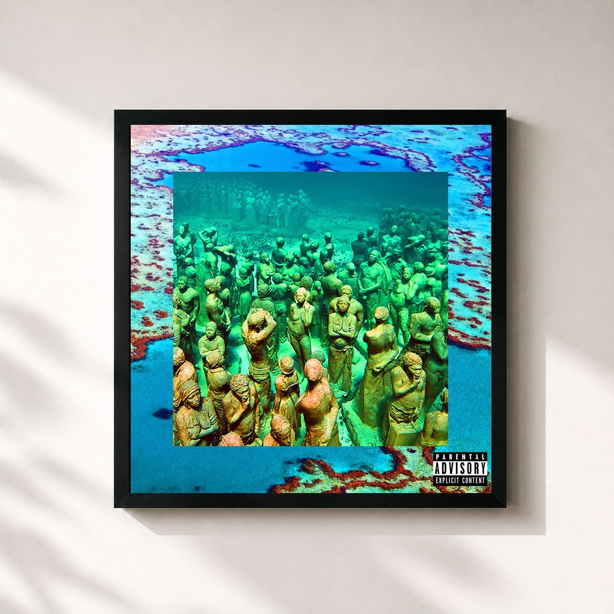 #noir Tableau carré de l'album KILL YOURSELF Part XIII: The Atlantis Saga de $uicideboy$, cadre noir 32x32 cm