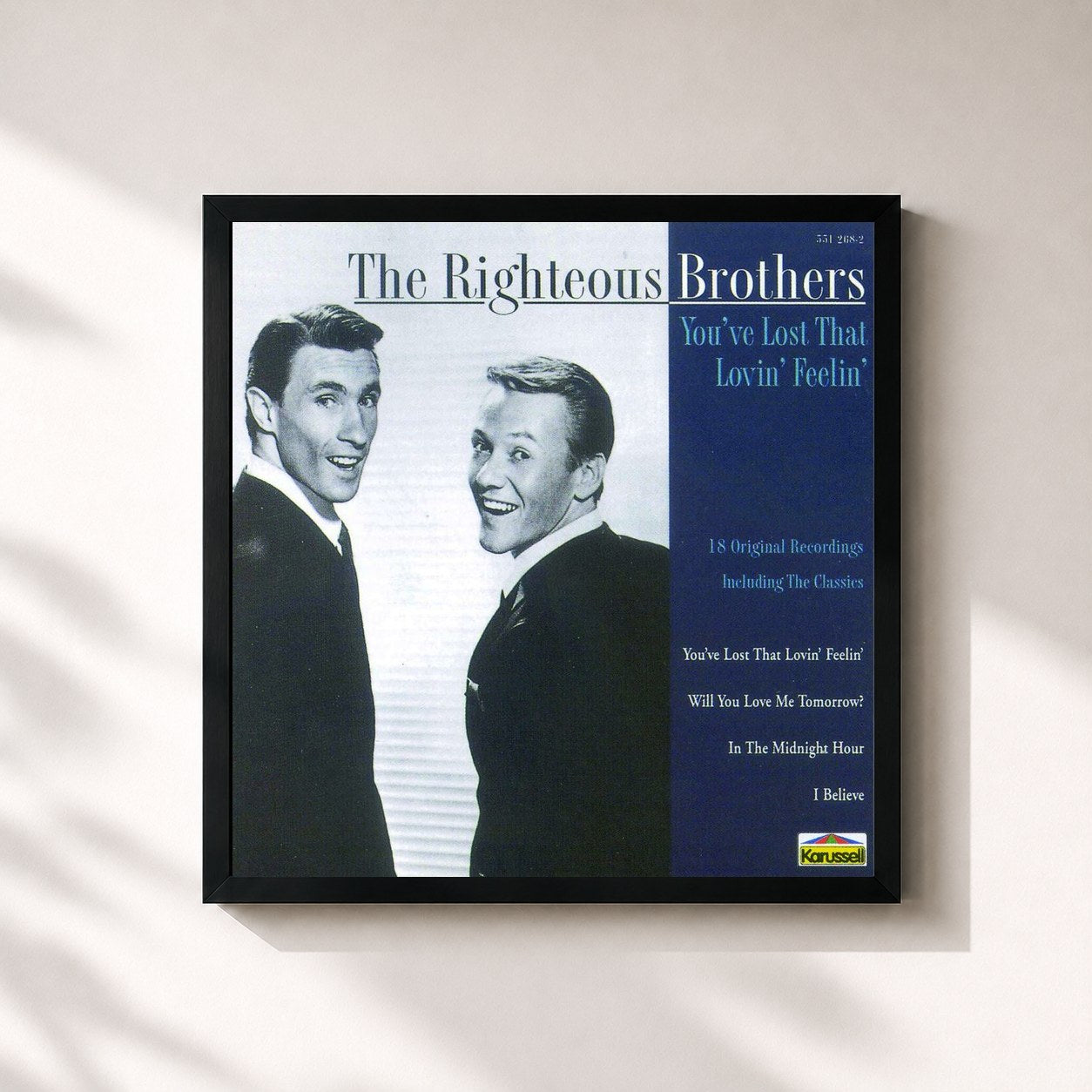 #noir Tableau carré de l'album You've Lost That Lovin' Feelin' de The Righteous Brothers, cadre noir 32x32 cm