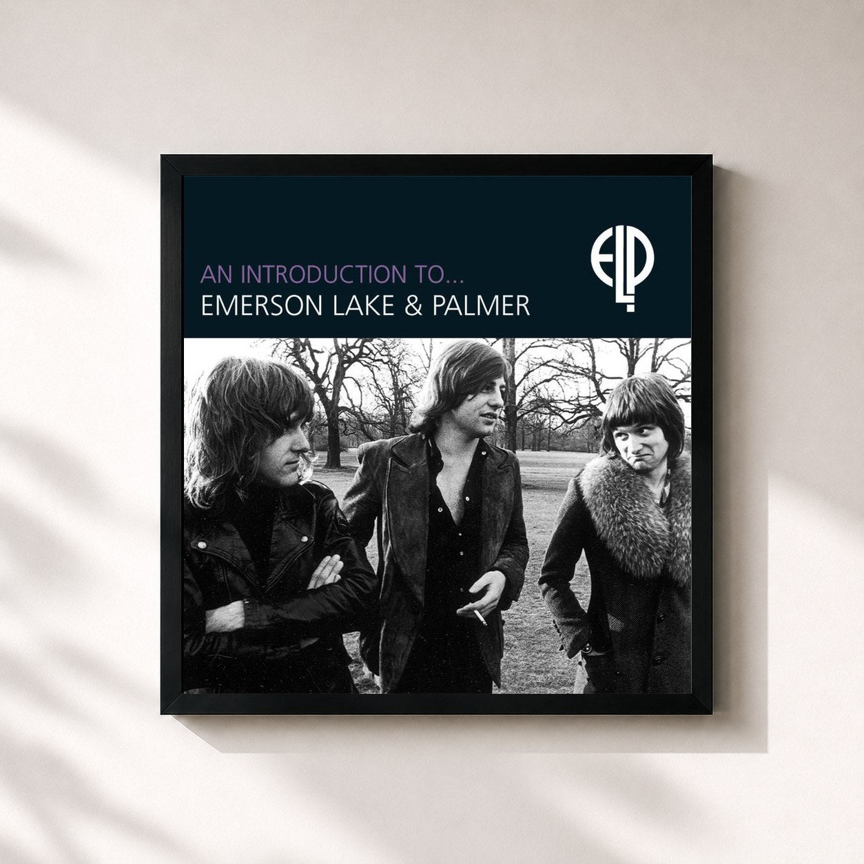 #noir Tableau carré de l'album An Introduction To... de Emerson, Lake & Palmer, cadre noir 32x32 cm
