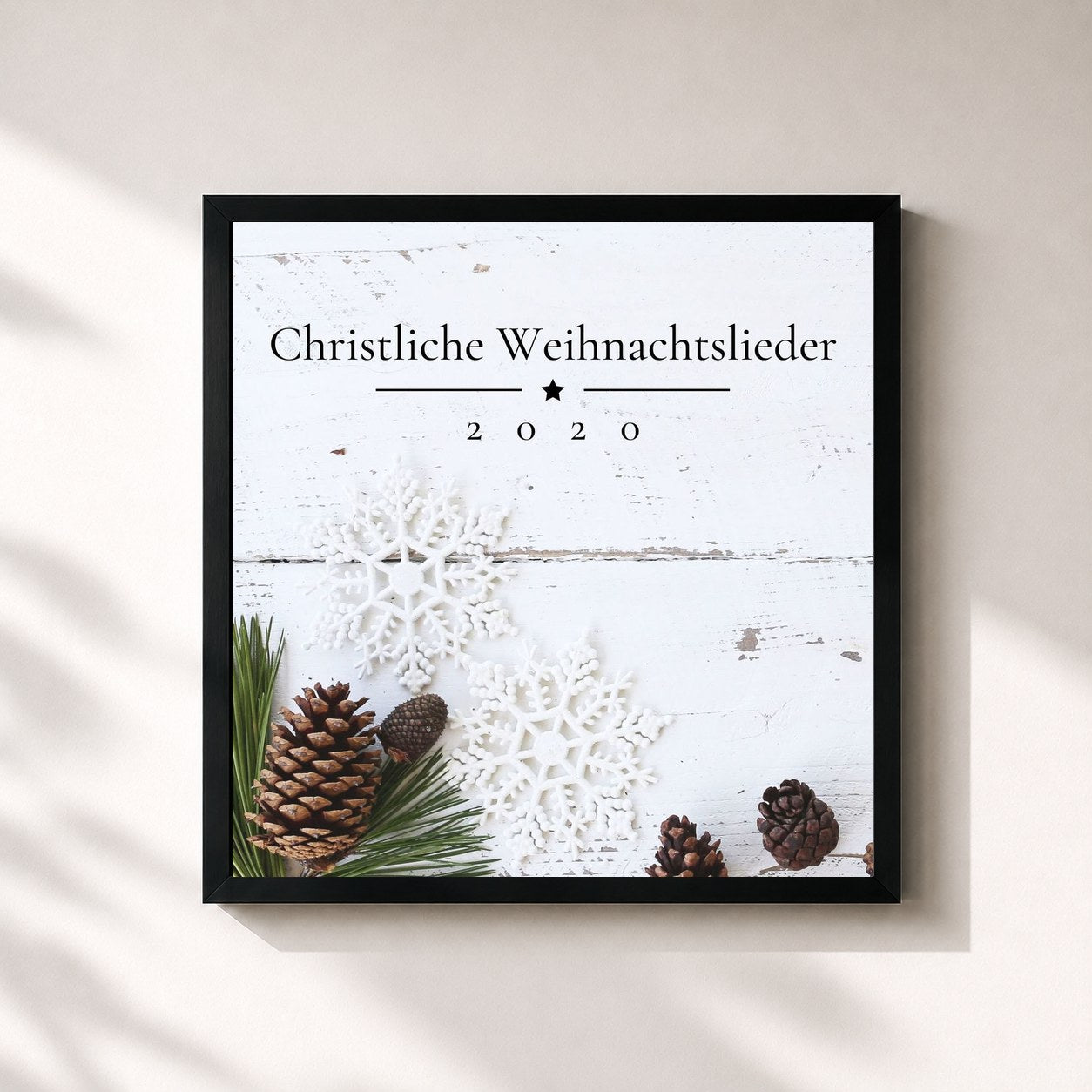 #noir Tableau carré de l'album Christliche Weihnachtslieder 2020: Weihnachtsmusik Instrumental, Top Weihnachtslieder Playlist de Weihnachtslieder, cadre noir 32x32 cm