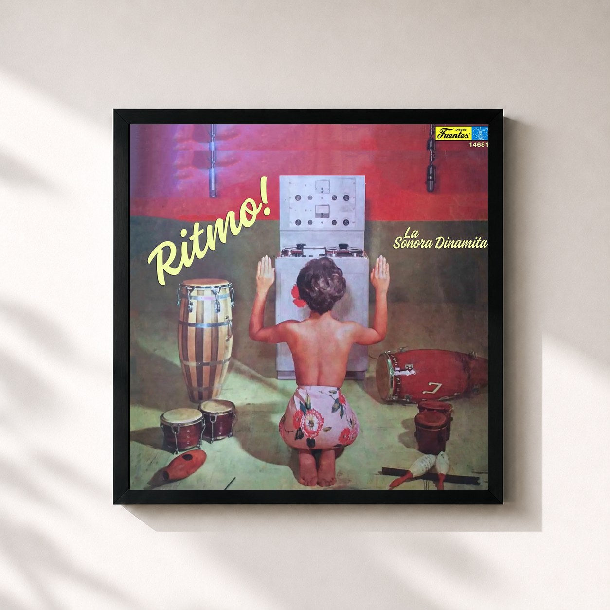 #noir Tableau carré de l'album Ritmo! de La Sonora Dinamita, cadre noir 32x32 cm