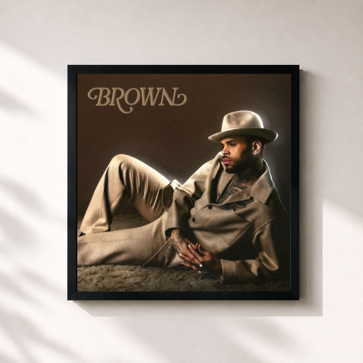 #noir Tableau carré de l'album BROWN de Chris Brown, cadre noir 32x32 cm