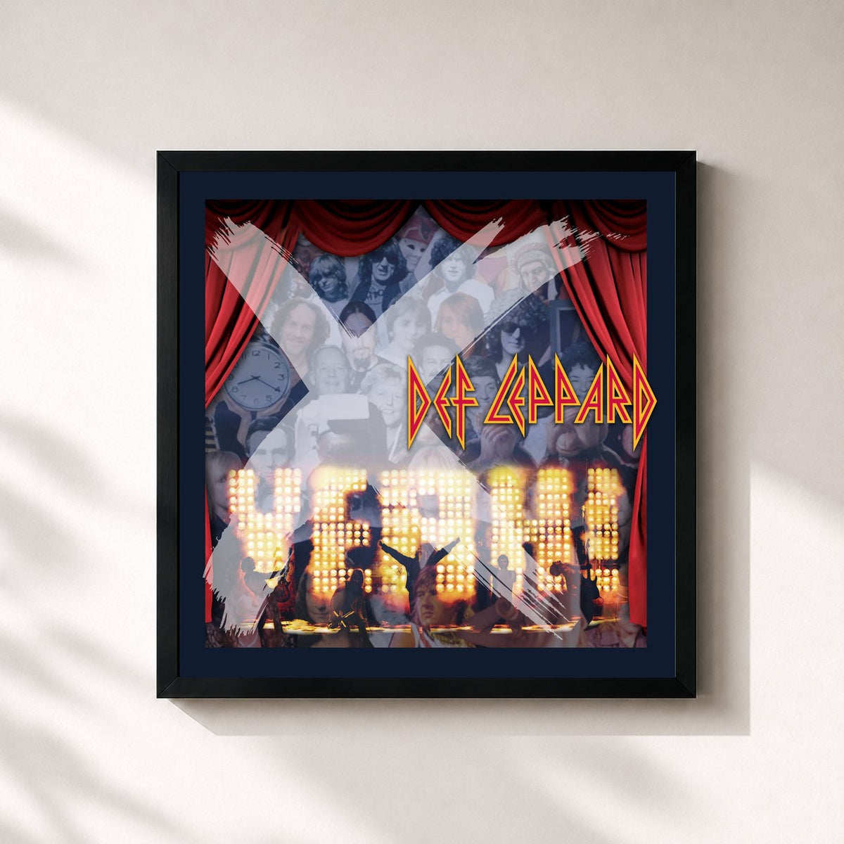 #noir Tableau carré de l'album X, Yeah! & Songs From The Sparkle Lounge: Rarities From The Vault de Def Leppard, cadre noir 32x32 cm