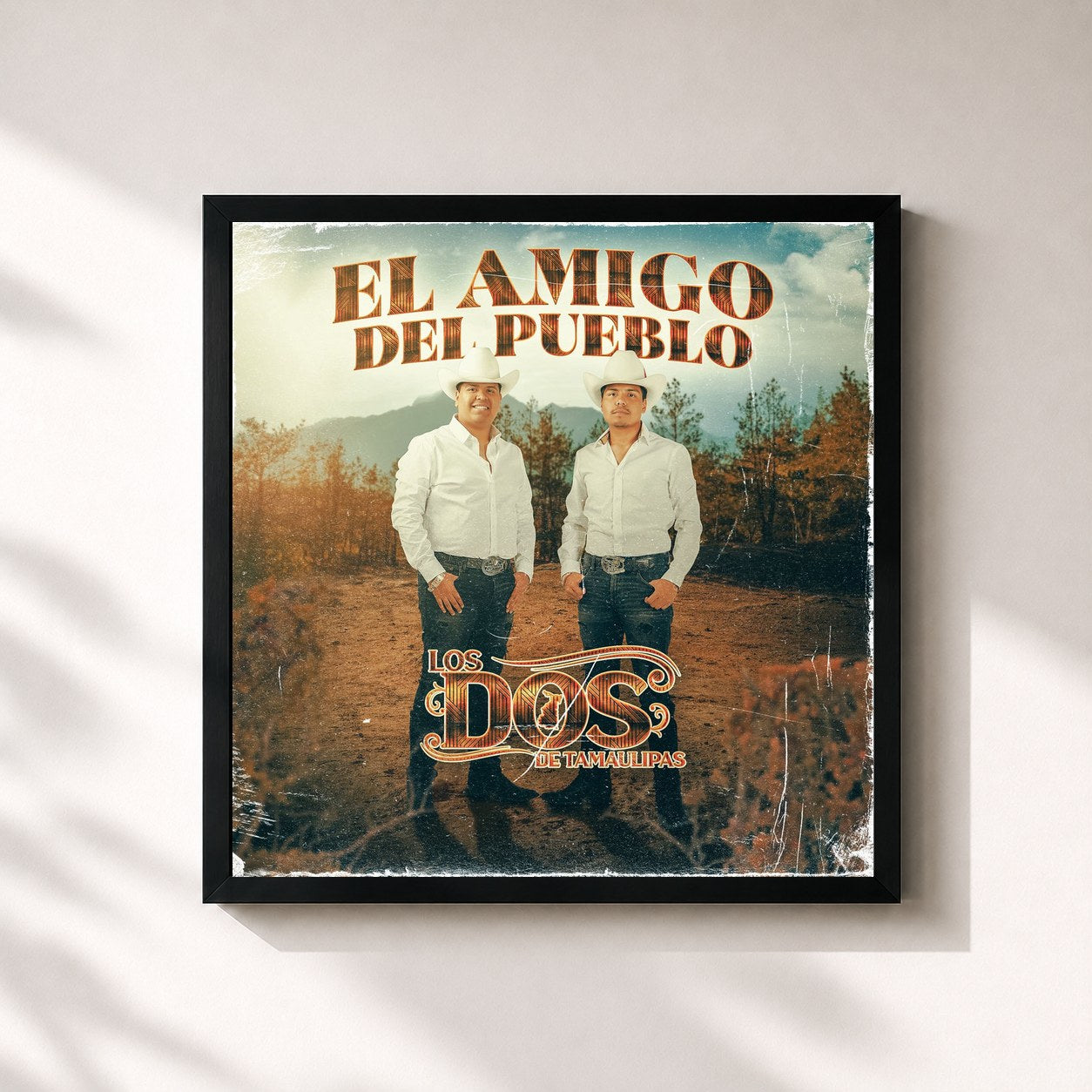 #noir Tableau carré de l'album El Amigo Del Pueblo de LOS DOS DE TAMAULIPAS, cadre noir 32x32 cm