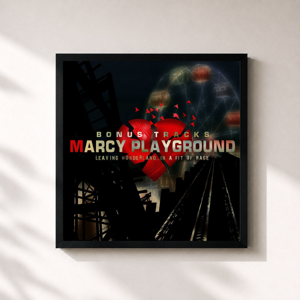 #noir Tableau carré de l'album Leaving Wonderland Bonus Tracks de Marcy Playground, cadre noir 32x32 cm