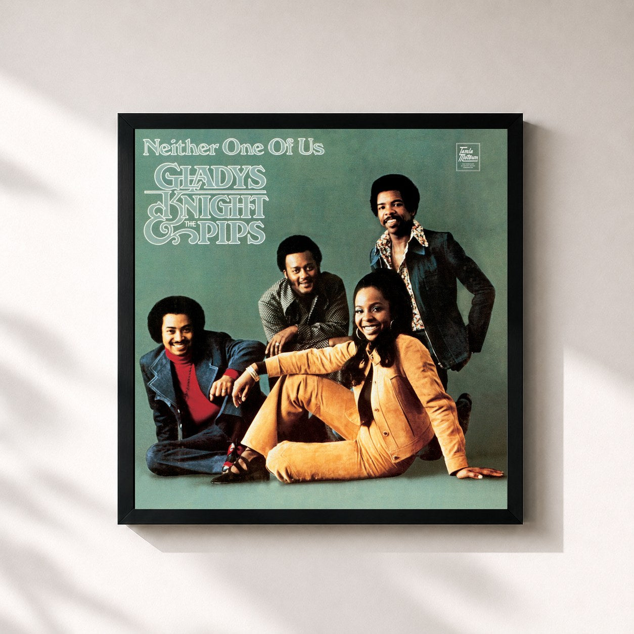 #noir Tableau carré de l'album Neither One Of Us de Gladys Knight & The Pips, cadre noir 32x32 cm