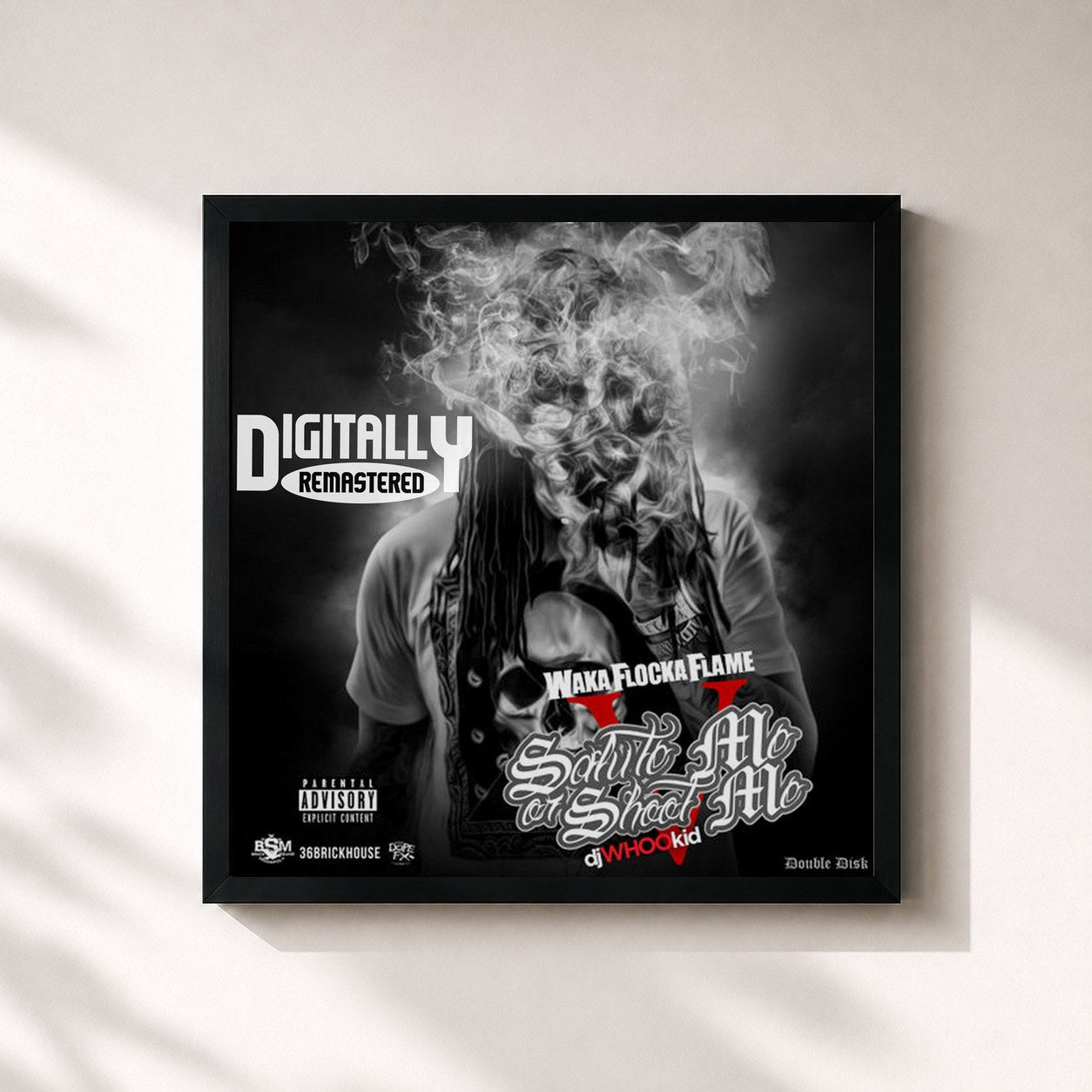 #noir Tableau carré de l'album Salute Me Or Shoot Me 5 de Waka Flocka Flame, cadre noir 32x32 cm