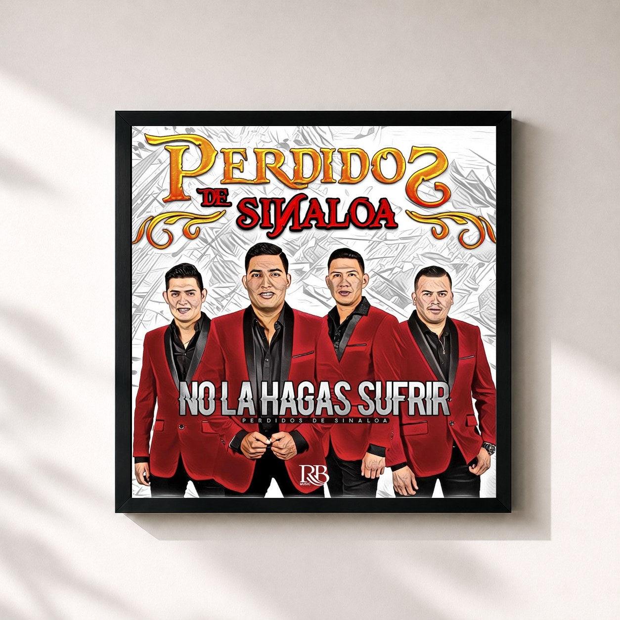 #noir Tableau carré de l'album No La Hagas Sufrir de Perdidos De Sinaloa, cadre noir 32x32 cm