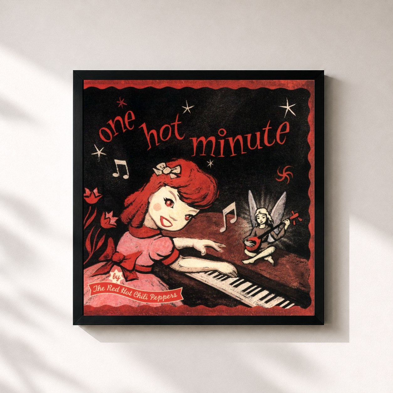 #noir Tableau carré de l'album One Hot Minute de Red Hot Chili Peppers, cadre noir 32x32 cm