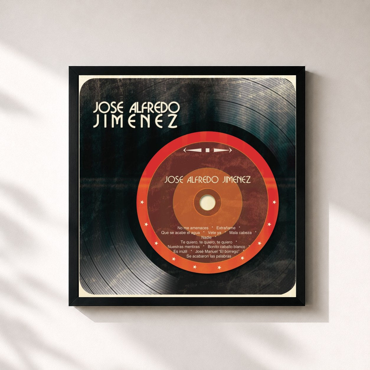 #noir Tableau carré de l'album José Alfredo Jiménez de José Alfredo Jiménez, cadre noir 32x32 cm