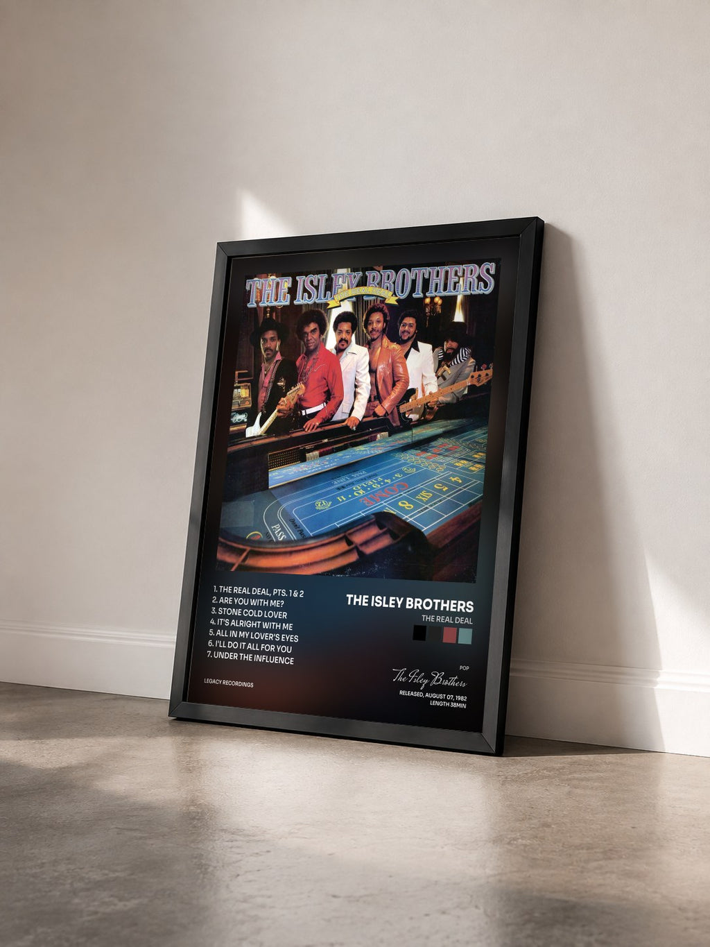 #noir Tableau de l'album The Real Deal de The Isley Brothers vu de trois quarts, cadre noir