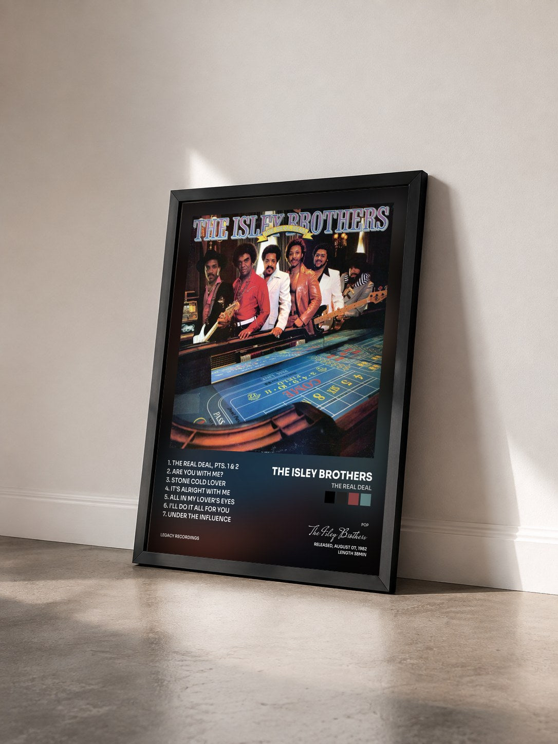 #noir Tableau de l'album The Real Deal de The Isley Brothers vu de trois quarts, cadre noir